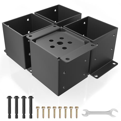 6x6 Post Base 4 Pcs, Heavy Duty Anchor With Anti-Corrosive Partition, Inner Size 5.6x5.6, 13 Gauge Thick Solid Steel, Rust-Proof Powder-Coated Wood Fence Brackets for Support Deck, Pergola