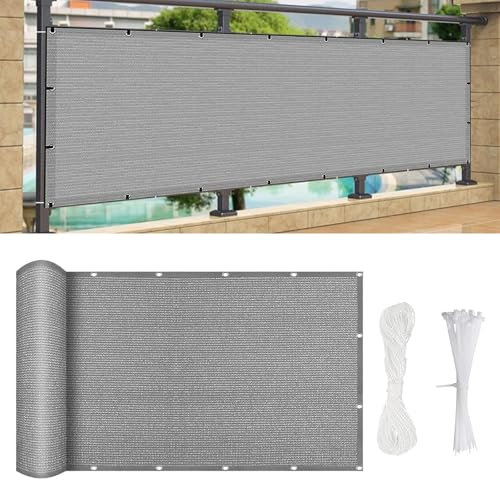 Bâche de Balcon Brise-Vue 800 x 185 cm Nombreuses Tailleset Couleurs, D'Intimité Toile de Balcon Protection Contre Le Vent, avec Œillets, Attaches de Câble, pour Balcon, Porches, Gris Clair