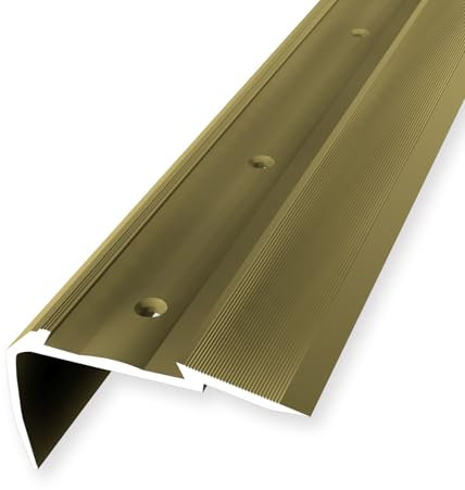 Treppenkantenprofil 34 x 60 x 2500 mm Winkelprofil Aluminium Geriffelt Versenkt Gebohrt Gold Einfasshöhe 0-27 mm Küberit