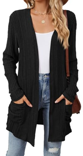 GRMLRPT Cardigan Lungo Donna Elegante Manica Lunga Giacca Cardigan Casual Maglia Cappotto Leggero Aperto Davanti Cardigan per Primavera Autunno(Nero,XL)
