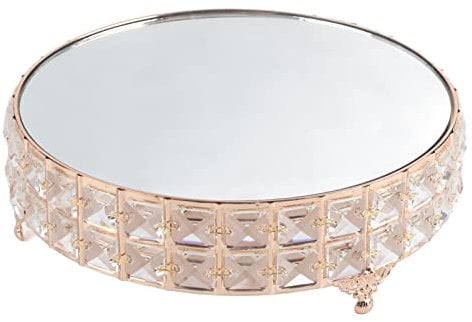 Tomotato Kristall Kuchenständer, Spiegelteller Kuchentellerständer mit Glänzenden Kristallperlen, Dessert Serviertablett für Party, Geburtstag (A)