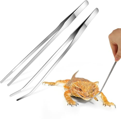 Aquarium Pinzette 2 Stück Futterzange Aquarium Futter pinzette 38cm Gerade und Gebogen pinzette lang Edelstahl Reptilien Futterzange Aquarium-Pinzette Terrarium Futterspender-Werkzeug für Tanks-Silber