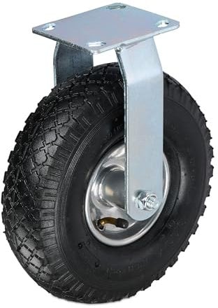 Relaxdays Bockrolle, 3.00-4, Traglast 120 kg, Gummi, Stahlplatte, luftbereift, Schwerlastrad, Gummirolle, schwarz/silber