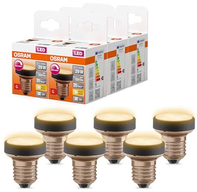 OSRAM Flat Lamp, Ultra Compact and Flat LED Bulb with E27 Socket, Replaces Conventional 29 W Bulbs, Warm White (2700 K), Economical with 4.5 W Consumption, Dimmable, Pack of 6