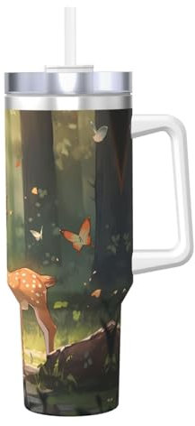 WBQLSL Bambi bedruckter Eis-Bully-Becher mit großem Fassungsvermögen (1,2 l), hält warm und kühl, geeignet für Zuhause, Büro und Außenbereich