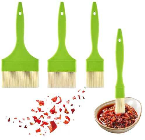 LINTRA 4 Stück Kochpinsel, 4 Größen Küchenpinsel, Grillpinsel, Brotpinsel, Backpinsel-Set, mit Selbstklebendem Haken, für Butter, Marinaden, Backsaucen, Grün