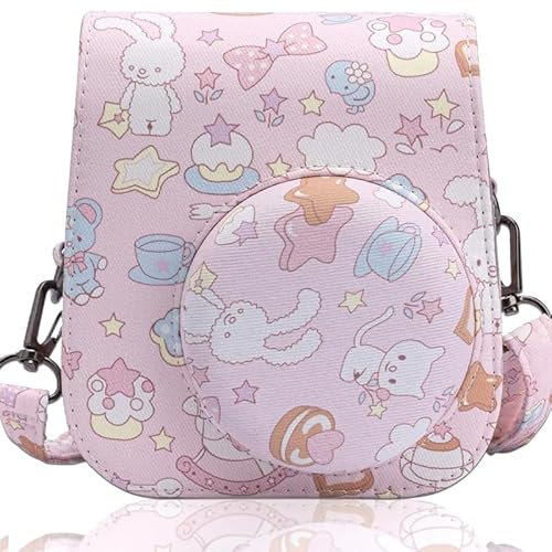 QICNMFA Protective Case Compatible with Fujifilm Instax Mini 12 11 9 8 8+ Instant Camera, PU Leather Camera Case with Pocket and Adjustable Shoulder Strap (Canvas Bunny)