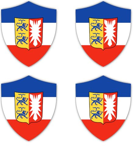 Aufkleber: 150 mm, 4 Stück - Flagge Schild - Deutschland - Schleswig-Holstein mit Wappen - DE-SH-COA - für Auto, Laptop, Koffer und mehr