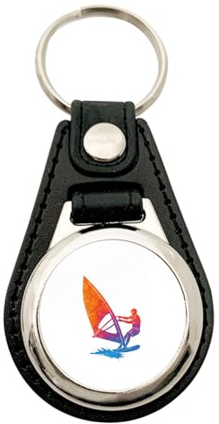 Huuraa Schlüsselanhänger Windsurfen bunte Silhouette Geschenk | Einkaufswagenchip Geschenkidee Motiv Anhänger für Frauen und Männer