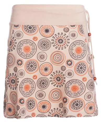 Vishes Alternative Bekleidung - Damen Mini-Rock Baumwolle Mandala-Muster extra breiter Bund mit Kordel-Zug mit Taschen beige 42