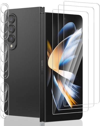 Jaavkkma 3 Piezas Protector Pantalla para Samsung Galaxy Z Fold 4 Cristal Templado + 3 Piezas Protector Cámara, Dureza 9H/Sin Burbujas, Película Protectora para Galaxy Z Fold 4 - HD Vidrio Templado