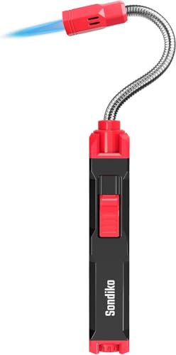 Sondiko Stabfeuerzeug Gas Nachfüllbar, Sturmfeuerzeug Jetflamme Feuerzeug Lang, 360° Flexible Gasfeuerzeug für Kamin, Küche, Kerzen, BBQ, Ofen, Lagerfeuer(Ohne Gas)