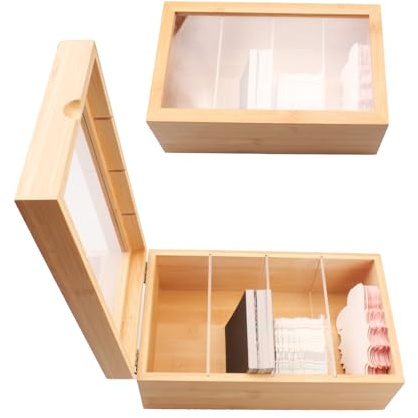 hocadon Karteikarten Box, Karteikasten Holz mit Transparent Deckel, Box für Karte, Karteikarten Boxen Holz für Büro Schulen Karten Aufbewahrungsbox, 25,4x14,9x10cm