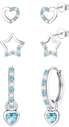 ORAZIO 3 Paires Argent Boucle Fille Oreille Cœur Étoile Argent Créole Helice Perforation