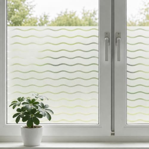 shinfly Film pour fenêtre - Bandes ondulées - 44,5 x 200 cm - Opaque, en verre dépoli, autocollant, statique, anti-UV, brise-vue et intimité