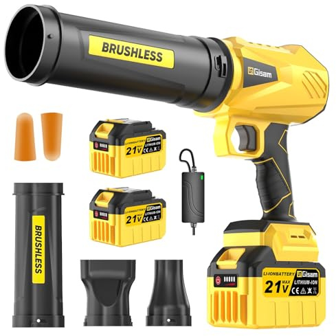 Akku-Laubbläser, Bürstenloser Motor mit 2 x 6.0AH Akkus,Leaf Blower Max 900000RPM, Luftmenge 800m³/h,3 DüSen, 1,82 Lbs Leicht – Ideal FüR Laub/Schnee/Staub/Kohlenstoff/SäGemehl