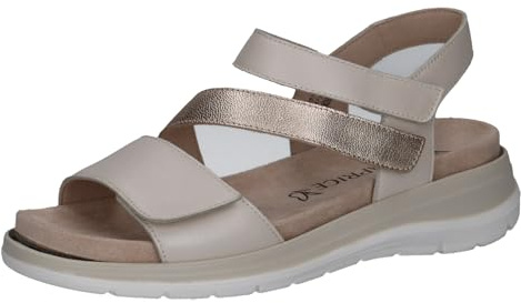 Caprice Damen Flache Sandale aus Leder, Weiß (OFFWH/LT GOLD), 42
