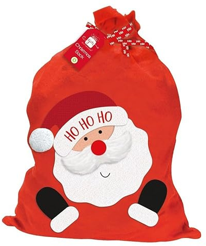 Luxury Santa Sack Large Red Felt Christmas Presents Bag – 72cm x 49cm Drawstring Gift Sack with Ho Ho Ho Ribbon & Santa Claus Design – Kids Christmas Stocking Alternative for Gifts & Toys
