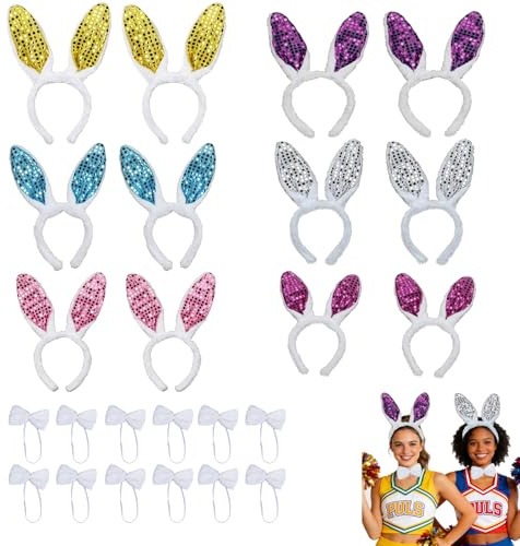 LZPLJLWS Hasenohren Haarreif Set 12 Stück – Tierkostüm Zubehör für Kinder & Erwachsene – Verstellbare Haarreifen mit Schleifen – Weiß – Perfekt für Ostern, Mottoparty, Karneval, Weihnachten