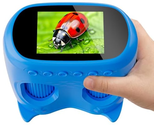 2en1 Microscope Numérique pour Enfants et Jumelles Enfant, Temodu IPS 4K 2.0 Pouces Microscope Enfant, Télescope Rechargeable 8 Lumières LED, Sciences de Plein air pour Les 3 Ans et Plus (Blue)