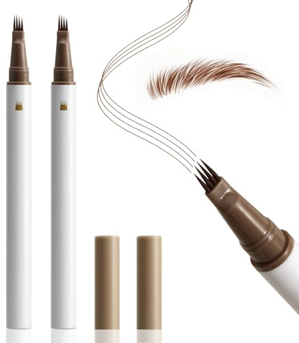 Boobeen 2 Pack 4-Tip Microblading Eyebrow Pen, Waterproof Eyebrow Pencils for Women to Effortlessly Create Natural Hair-Like Strokes, All-Day Wear