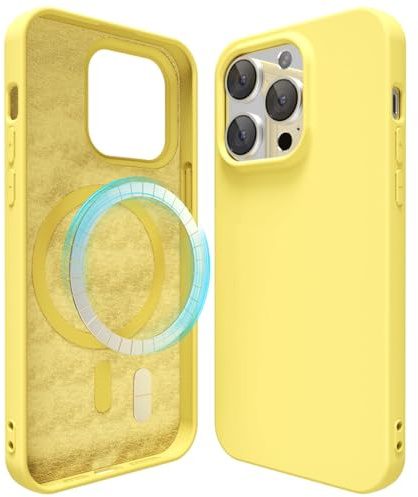 oakxco für iPhone 13 Pro Hülle Magsafe Silikon Handyhülle Bunt, Ultra Dünn Slim Case Einfarbig Handy Hülle Mädchen, Magnetisch Induktives Laden Schutzhülle Matt Silikonhülle Glatt TPU Gummi, Gelb