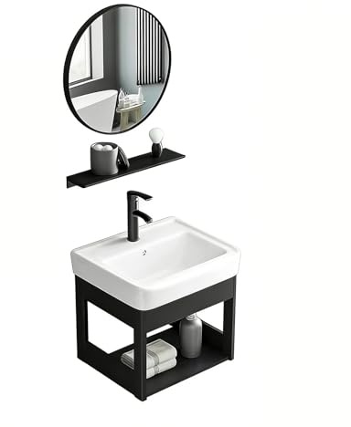 YOWLLXOF Flottante Meuble-lavabo d'angle, Ensemble avec Miroir,Robinet, Étagère de Rangement,pour la Salle de Bain et Les Toilettes d‘invités,Économie d'espace(16.5 * 20 * 15.7in)