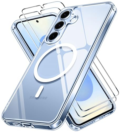 ivoler für Samsung Galaxy S25 Hülle, 1 Magnetisch Handyhülle mit 2 Stück Panzer Schutz Glas, [Kompatibel mit MagSafe] [Militärischer Schutz] Stoßfest Transparent Schutzhülle Klar Durchsichtige Case