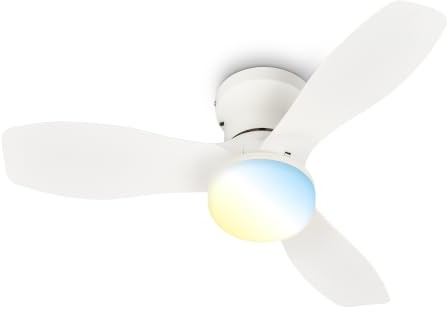 BRILONER - Ventilador de techo con luz LED, mando a distancia, motor DC silencioso con 3 velocidades, CCT y luz regulable, aspas retráctiles, lámpara ventilador techo dormitorio, 60x19 cm, blanco