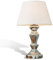 LOBERON Tischlampe Hazel, Glasfuß mit handgearbeitetem Antik-Finish, von innen verspiegelt, Tischleuchte, Nachttischlampe, Wohn-Accessoire, Baumwolle, Glas, creme/antiksilber