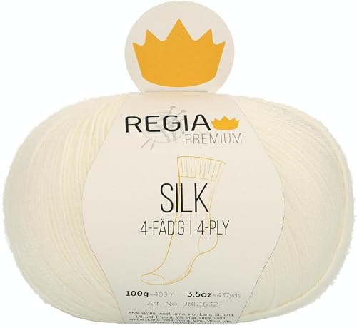 REGIA Premium Silk 9801632-00002 natur meliert Handstrickgarn, Sockengarn, 100g Knäuel