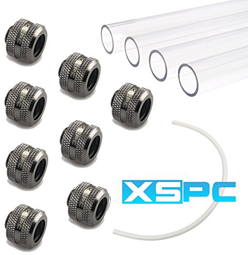 WCUK Spec XSPC 14mm PETG Hard Tube, Black Chrome Fittings and Cord Pack - Clear