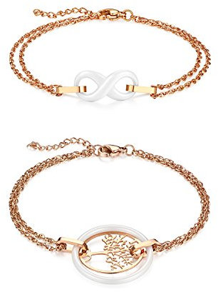 Cupimatch 2PCS Infinty Unendlichkeitszeichen Armband Damen Lebensbaum Baum des Lebens Armkette Rosegold