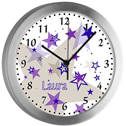 CreaDesign Kinder Funkwanduhr mit (Wunsch) Namen | Kinderzimmer Funkuhr| mit Analog ? Ziffernblatt | geräuscharm | Wanduhr Kind | Motiv Sternenhimmel