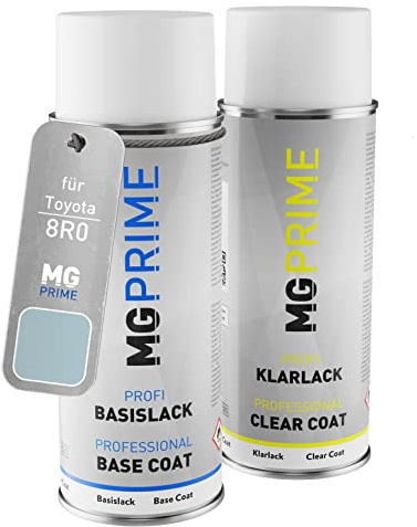 MG PRIME Autolack Sprühdosen Set für Toyota 8R0 Pale Blue Mica Metallic/Gletscherblau Mica Basislack Klarlack Spraydose 400ml