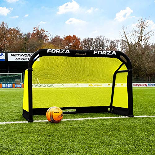 FORZA Aluminium-POD-Fußballtore 1,5m x 0,9m – Zusammenklappbares Fußballtor mit optionaler Tragetasche – 9 leuchtende Farben (Gelb, Ohne Tragetasche)