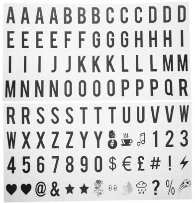 Leuchtende Schilder, extra Buchstabenpackungen, Cinema-Stil, geeignet für A4-Lichtkasten, 104 schwarze Buchstaben und Symbole