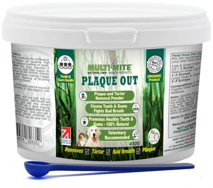 PLAQUE OUT Dissolvant pour tartre et plaque dentaire, 100 % naturel et biologique - Soin des dents pour chiens et chats - 450 g