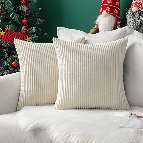 MIULEE 2er Set Kissenbezüge Kord Kissenhülle Dekorative Kissenbezug Sofakissen Couchkissen Dekokissen Zierkissenbezug Deko Kissenhülle mit Verstecktem Reißverschluss 60x60 cm Beige