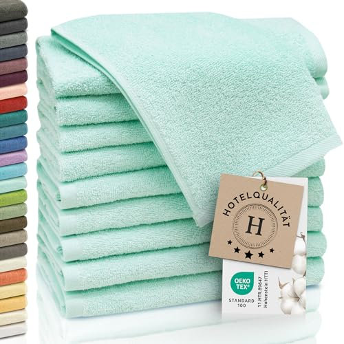 ZOLLNER 10er Set Gästehandtücher - weiche und saugstarke Handtücher - waschbar bis 95°C - Baumwolle - 30x50 cm in Mint