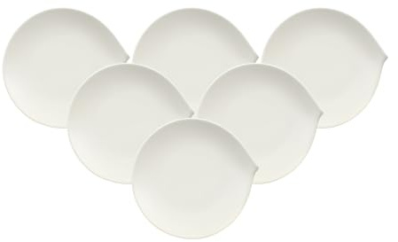 Villeroy & Boch Flow Frühstücksteller 6er Set, 23 x 22 cm, Dessertteller mit geschwungener Form, Premium Porzellan, Weiß