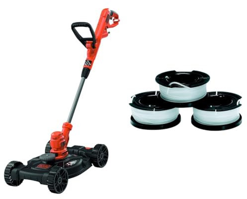 BLACK+DECKER Outil 3-en-1 Filaire 550W : Coupe-Bordures & Lot de 3 Bobines de Rechange pour Coupe-Bordures, Bobine Reflex Plus A Déroulement Automatique, 3 x 10 m de Fil en Nylon, Fil de ⌀1,5 mm