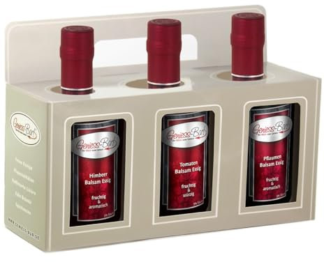 Geschenkbox 3x 0,35L Balsam Essig - Spezialität Himbeere/Tomate/Pflaumen Balsamessig in premium Qualität