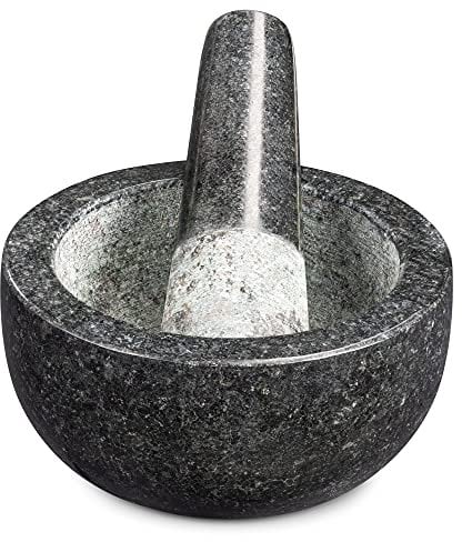 Navaris Mörser und Stößel aus Granit im Set - Steinmörser Gewürzmörser - für Gewürze Pesto Kräuter - Stampfer mit Schlegel - Ø 12 cm