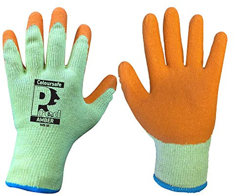 A406 24 Pair Latex Coated Orange Rubber Work Gloves Mens Safety Builders Gardening Scaffolding Mens Safety Gloves (Large/9)