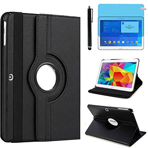 Funda para Samsung Galaxy Tab 4 10.1 Inch Casos Modelo SM-T530 SM-T531 SM-T535,360 Rotación Soporte Protección Cubrir,Tener bolígrafo,Película (Black)