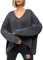 SOVENTUS FASHION Damen Strickpullover Oversize grobmaschig Pullover Damen Strick Oversize kurz Pulli Herbst Winter elegant V Ausschnitt Wolle, mit oder ohne Kapuze, Made in Italy schwarz