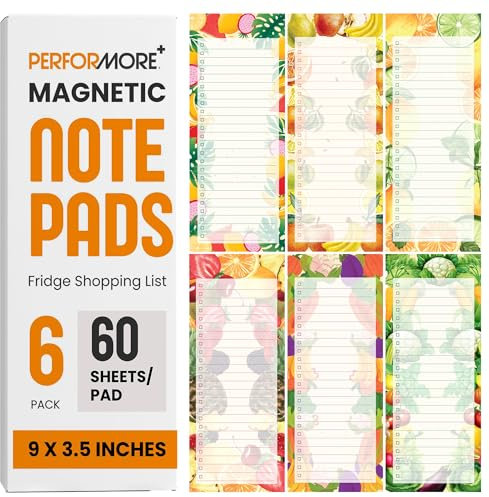Performore 6-Pack Magnetic Fruit-Themed Notepads for Refrigerator | 60 Sheets per Pad | Ideal for Grocery Lists, to-Do Lists, and Kitchen Memos