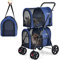 COSTWAY 2 Etagen Hundewagen Haustiere Buggy bis 16kg, Hundebuggy mit Netzfenstern & Getränkehalter & Anhänger, Katzenbuggy für 2 kleine Hunde Katzen (Blau)