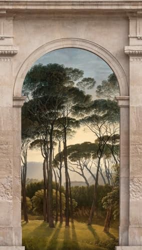 Livingwalls Vliestapete - Tapete Mediterrane Landschaft Fenster in Grau, Grün und Beige - Wandtapete für verschiedene Räume - Wandbild XXL 159 x 280 cm